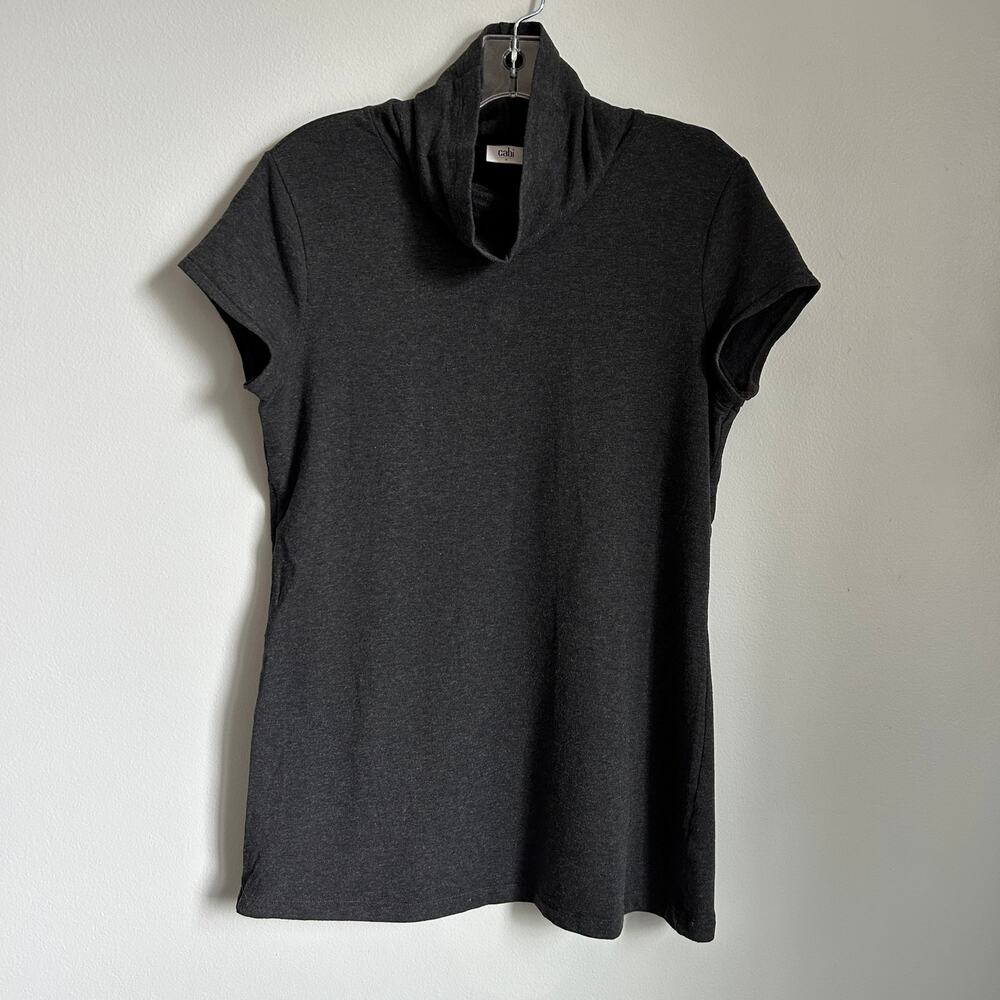 CAbi Dark Gray Short Sleeve Cowl Turtleneck Stretchy Short Sleeve T Shirt Small